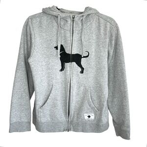 The Black Dog Full Zip Hoodie Medium Graphic Fleece Logo Preppy Coastal Gray